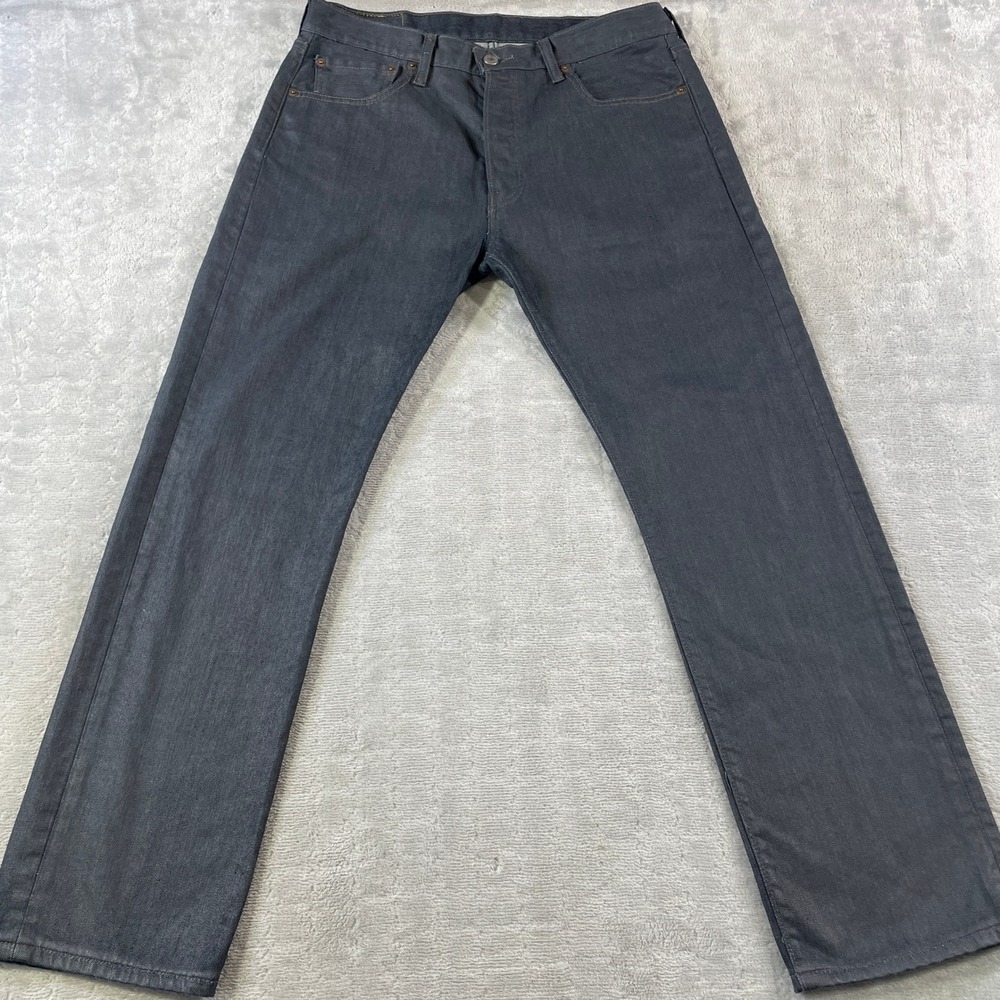 Levis 501 Jeans Mens 34x30 Dark Gray Straight Leg Denim Button Fly Punk Grunge